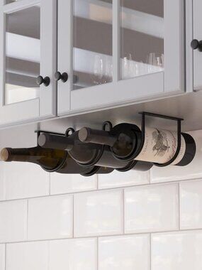 Wallniture Black Wine Rack Wall Mounted & Under Cabinet Storage 3 Bottle Rack